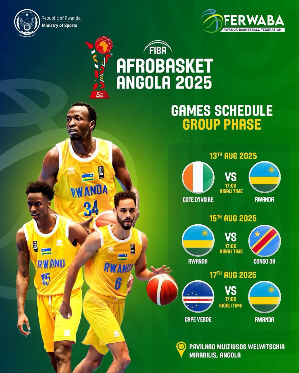 Kuri uyu wa Kabiri, haratangira imikino ya  FIBA AfroBasket izabera muri Angola kuva tariki ya 12 Kanama kugeza tariki ya 24 Kanama 2025.

Mu mukino wa mbere w'itsinda A, u Rwanda ruzahura na Côte d’Ivoire ku wa Gatatu, tariki ya 13 Kanama 2025, ku isaha ya saa 17:00.

Tariki ya