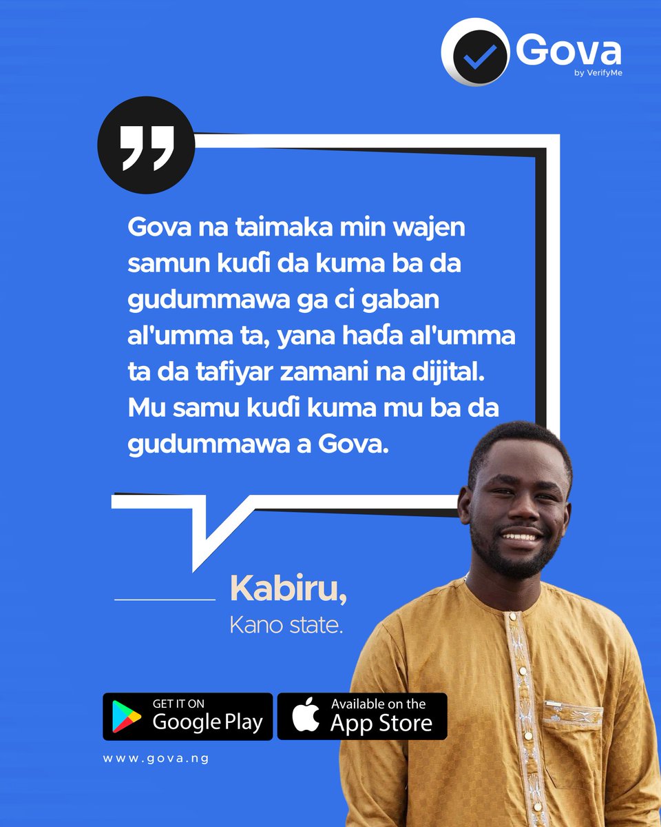 GovaNigeria's tweet photo. Za ka iya samun karin kudin shiga da Gova.
Zazzage shi yanzu a Play Store ko Apple Store don
fara amfani.
#AgentTestimonial #SideHustleThatPays #sidehustle
#SmartEarnings https://t.co/UVHUN7IdAr