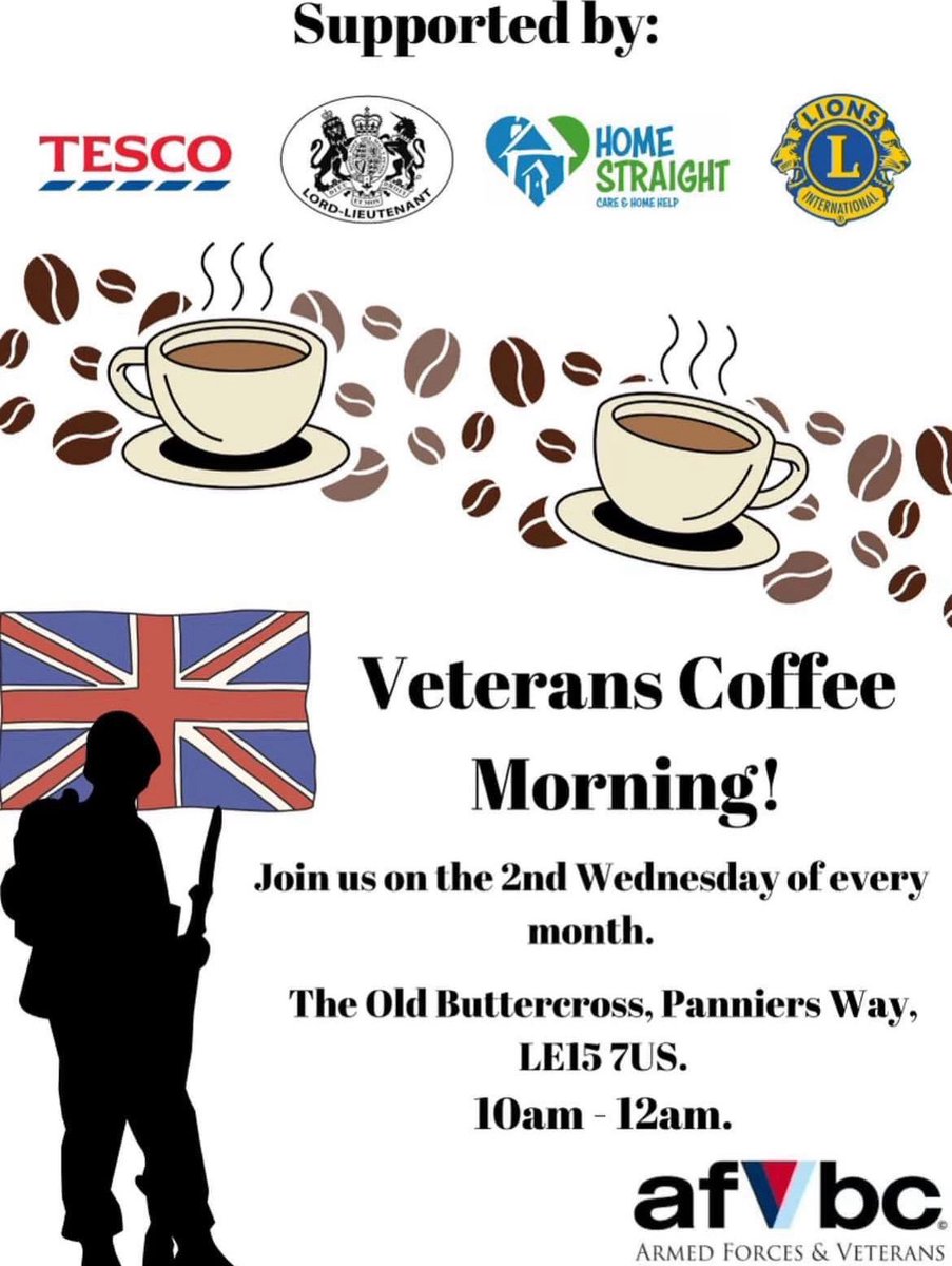 This Wednesday 13th August sees the monthly Rutland Armed Forces Veterans coffee morning take place at The Buttercross. If you are part of the Armed Forces community please come and join us for a cuppa. We guarantee a warm welcome ☕️  ☕️ <a href="/RutStamSound/">Rutland & Stamford Sound</a> <a href="/RafaRutland/">RAFA Rutland</a> <a href="/RBLOakham/">Royal British Legion Oakham</a>