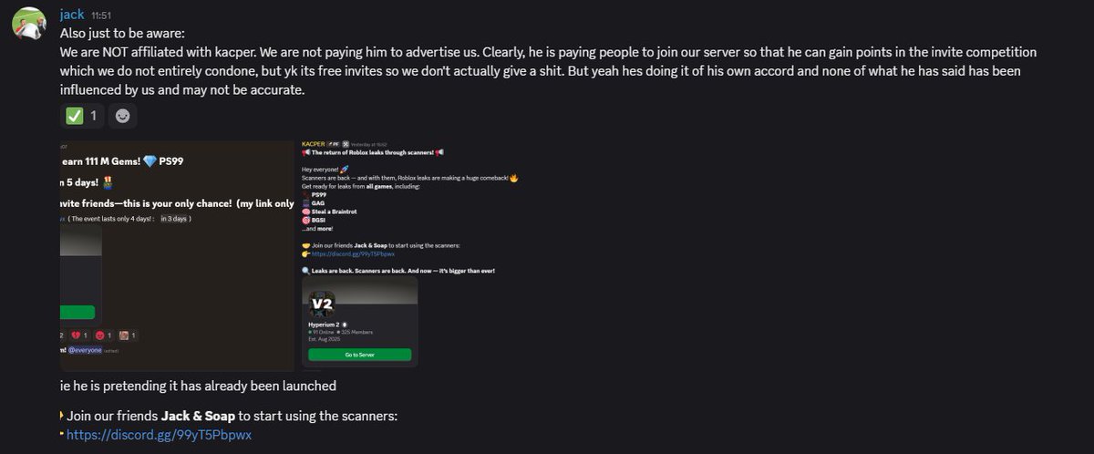 just to let you all know, we are NOT linked at all with how kacper is advertising our server. discord statement attached.