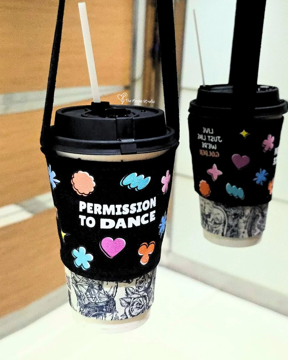 introducing the permission to dance cupholder ✨️ love taking product photos for cupholder cause that means i can buy bbt 😎 

this cupholder is making her debut at HallyuCon, soooo seeya there 🥰