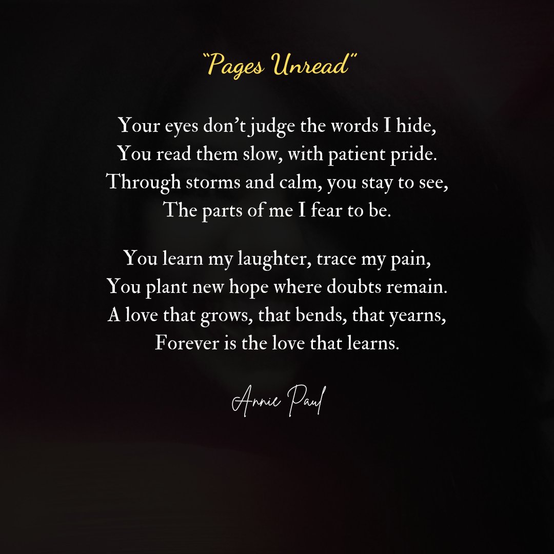 anniesmusingz's tweet photo. I want the kind of love that doesn’t assume it knows me
but keeps learning, every day.
— Annie Paul

#love #heartbreak #sadness #deep #soul #healing #pain #hope #emotions #poetrycommunity #poetrylovers #poetrytwitter #POEMS #poetry #poem #WritingCommunityer https://t.co/uJlq25Wl8E