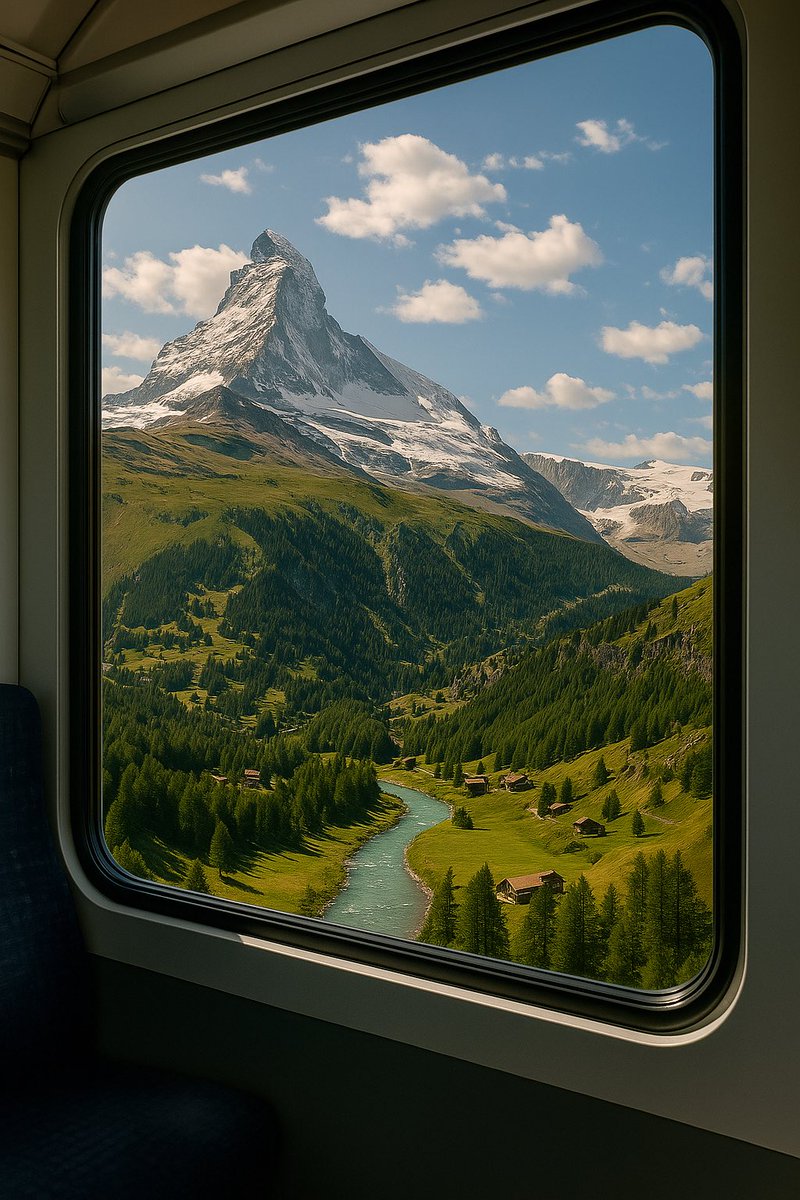 rtsayles's tweet photo. Through the window, the Alps unfold — peaks kissed by clouds, valleys draped in green. Sometimes the best views come when you’re simply passing through. 🚞⛰️ #AlpineViews #TrainThroughTheAlps #TravelMoments https://t.co/igkeKXe6Ys