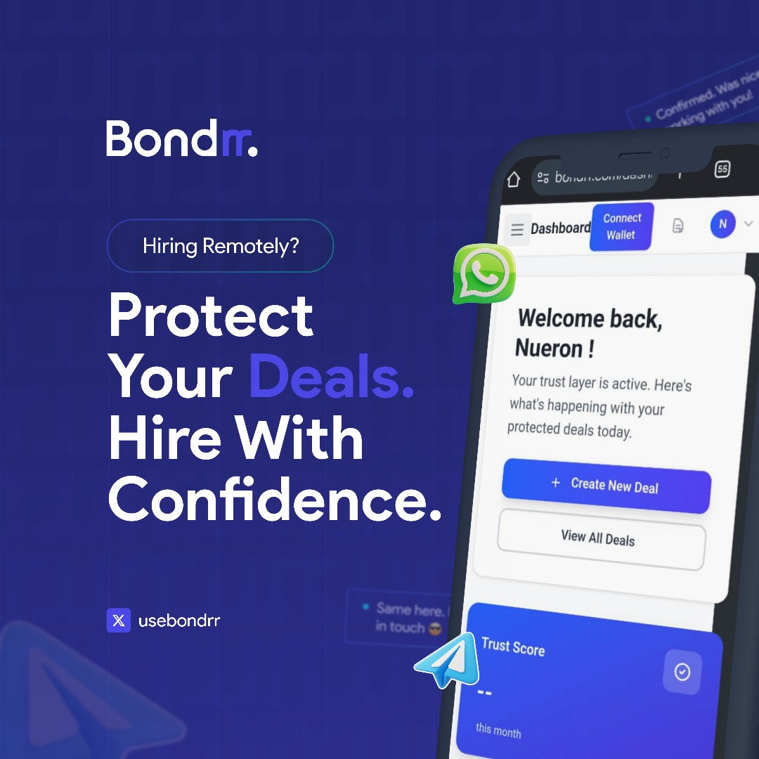 Too many deals in Web3 and remote work still rely on vague agreements, disappearing DMs, and blind trust.

→ You send money… and hope for the best.
→ You deliver work… and hope you get paid.

That’s not a business relationship. That’s a gamble.

And Bondrr, is changing that.