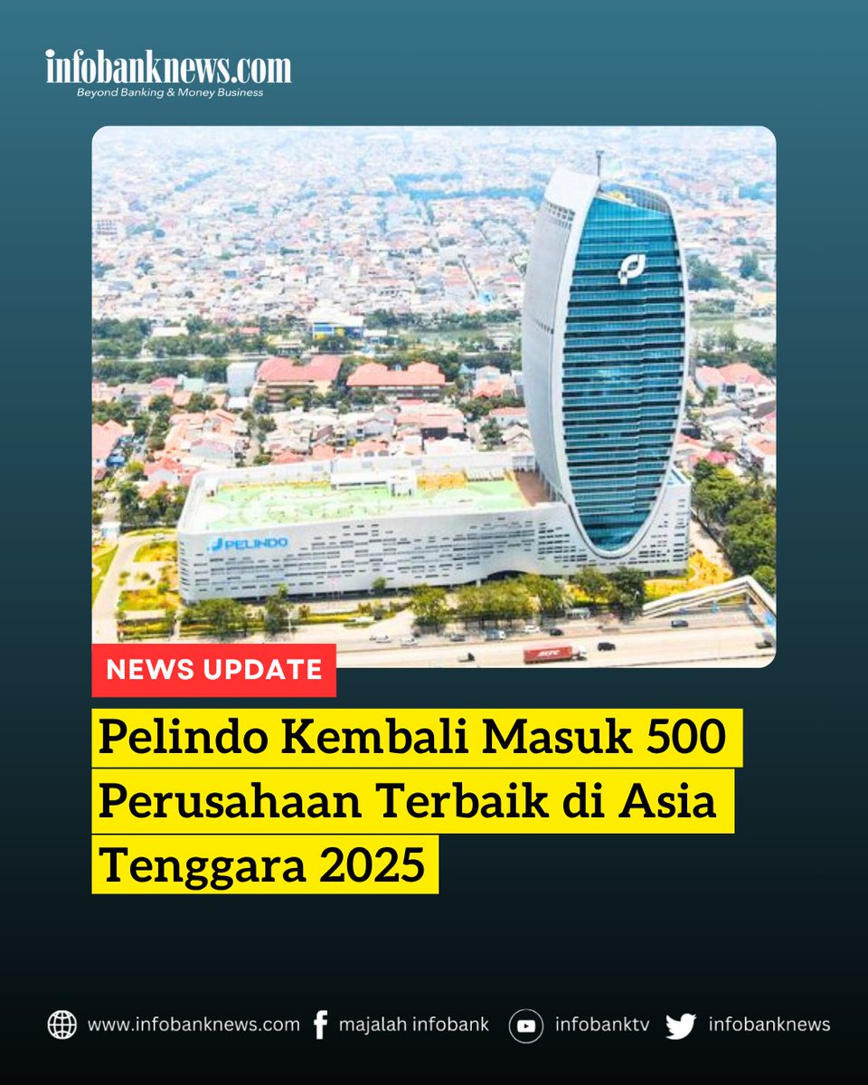 infobanknews's tweet image. Pelindo kembali tercatat dalam daftar Fortune 500 Southeast Asia 2025, yang memuat 500 perusahaan dengan pendapatan terbesar di Asia Tenggara berdasarkan kinerja tahun fiskal hingga 31 Desember 2024.

#pelindo #fortune500 #industripelayaran #konektivitaslogistik #aruspetikemas