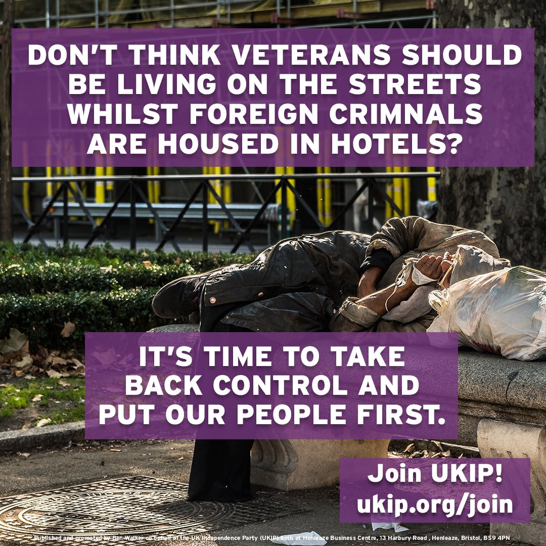 UKIP's tweet photo. No veteran should be homeless in Britain.
Help us make this a reality by joining UKIP: https://t.co/4BV8Eyt4dY https://t.co/vgtyWUemBu