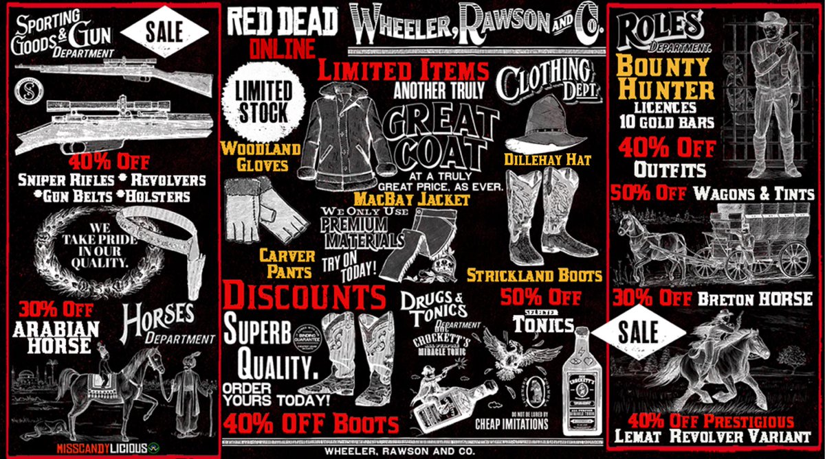 WheelerRawsonCo's tweet photo. #RedDeadOnline Offers &amp; Discounts for August include
*Buy or upgrade #BountyHunter licenses for only 10 gold bars  *Save half the price on the purchase of your Bounty Wagon 
*Get 30% Off the Bounty Hunter horse the BRETON
PLUS MORE….. available through to Sep 1
#RockstarGames https://t.co/ebEdBTJ2GY