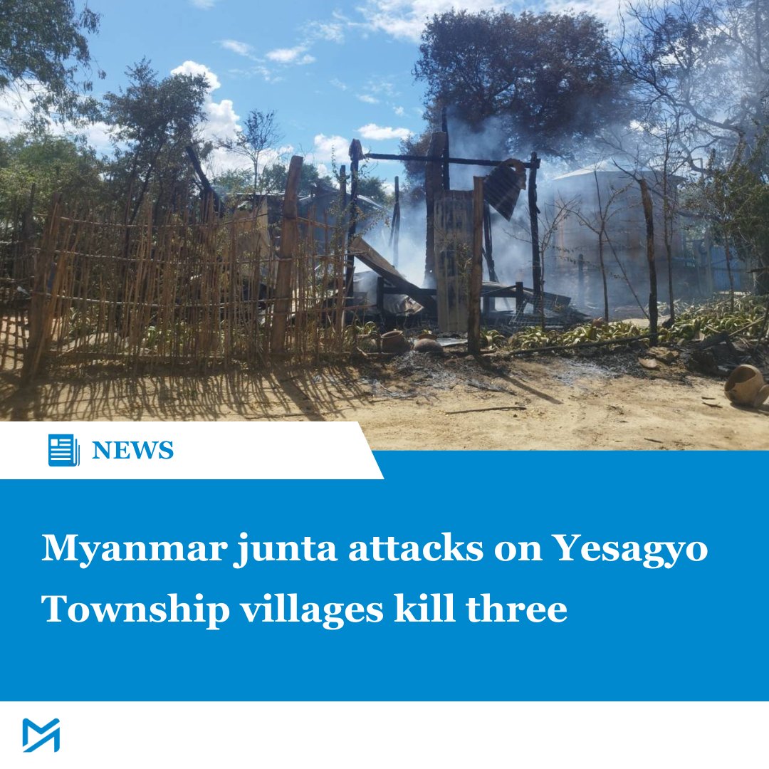 Myanmar_Now_Eng's tweet photo. Despite a lack of fighting in the area, the military bombed and shelled resistance-controlled territory west of the Chindwin River using warplanes, paramotors, and heavy artillery

Read more:
https://t.co/5ttMnrUM8t https://t.co/SZECtCnRre