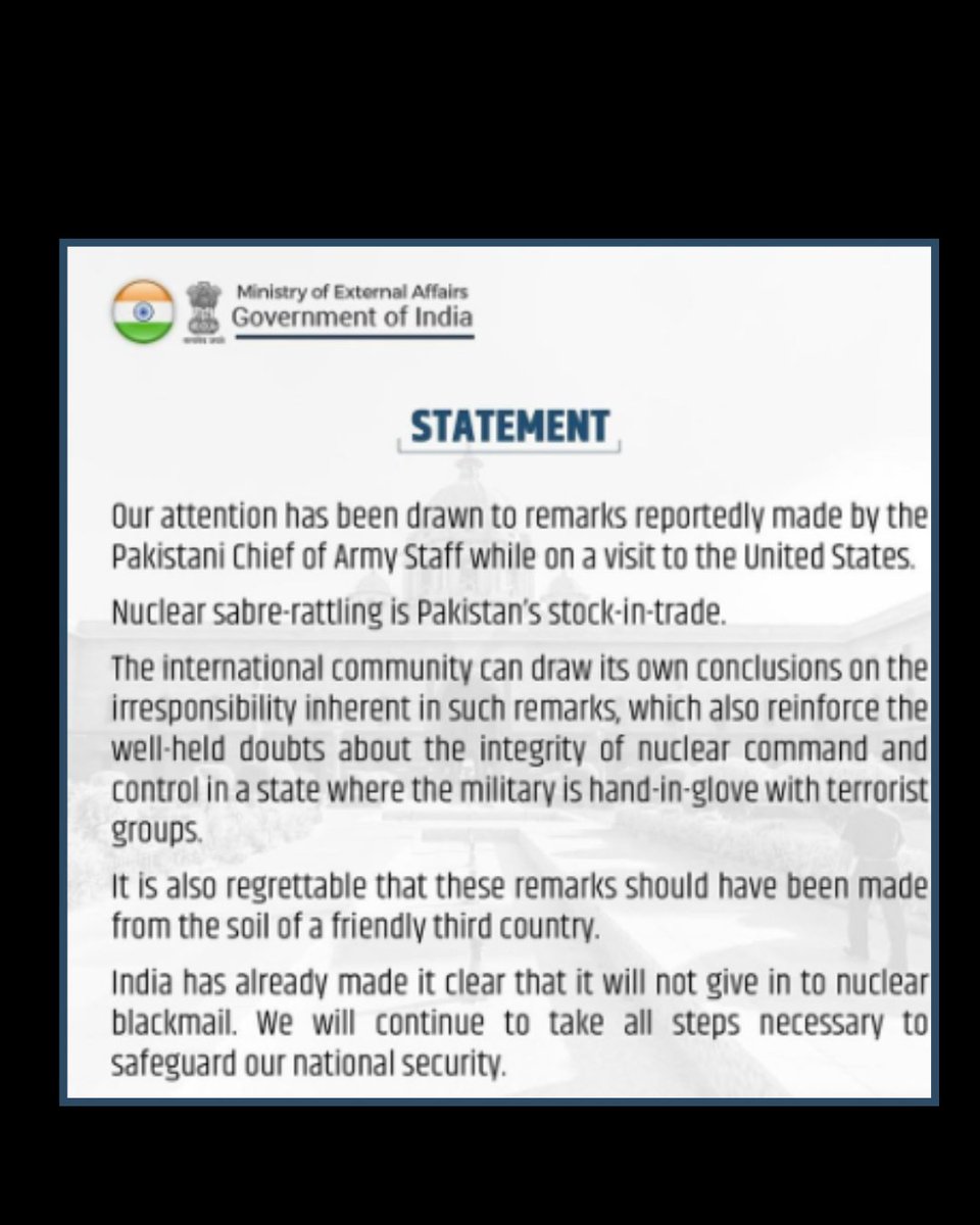 NewsX's tweet photo. India condemns provocative statements from Pakistan’s military leadership during a friendly visit, calling for responsible diplomacy to preserve peace in the region.
#IndiaPakistan #DiplomaticTensions #RegrettableRemark #PeaceAndStability #RegionalSecurity #IndiaResponse https://t.co/xvSrRCtsHK