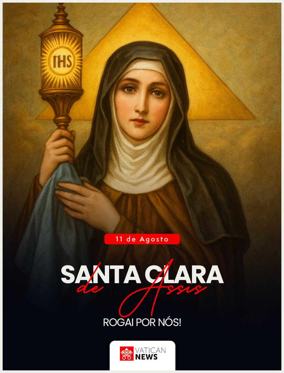 vaticannews_pt's tweet photo. Hoje, a Igreja celebra a memória litúrgica de uma das santas mais amadas: #ClaradeAssis, fundadora das Clarissas e padroeira da televisão. Ela viveu no século XIII, contemporânea de São Francisco.

🙏 Santa Clara de Assis, rogai por nós! #SantodoDia https://t.co/B4VjrhbgH8