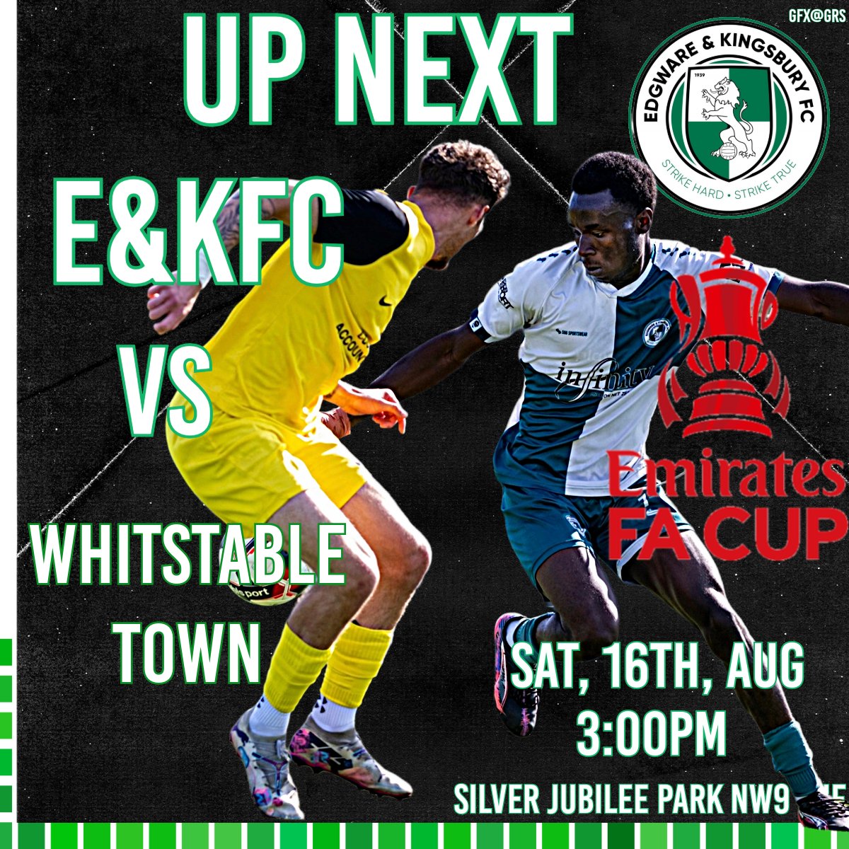 <a href="/E_K_FC/">Edgware & Kingsbury Football Club</a> welcome the FA Vase Holders to Silver Jubilee Park Stadium next Saturday

The Wares host Kent side Whitstable Town in the FA Cup Preliminary Round

'The Oystermen' play in the Southern Counties East League