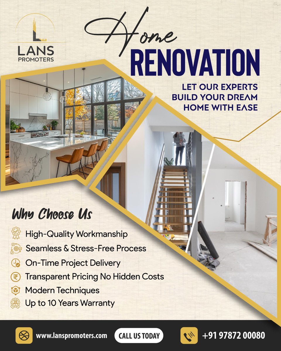 LansPromoters's tweet photo. 🏡 Transform Your Home with Expert Renovation Services 
At Lans Promoters, we specialize in high-quality home renovation that blends modern techniques with timeless design. 
#HomeRenovation #HouseRemodeling #InteriorRenovation #LansPromoters #ModernHomeDesign #KitchenRemodeling https://t.co/eIHlof99mk