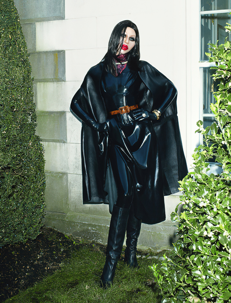 Carolyn Murphy by Steven Meisel for Vogue Italia September 2012 - Valentino leather cape, Atsuko Kudo latex dress, Klawtex latex leggings, Calvin Klein Boots #AlaCarte