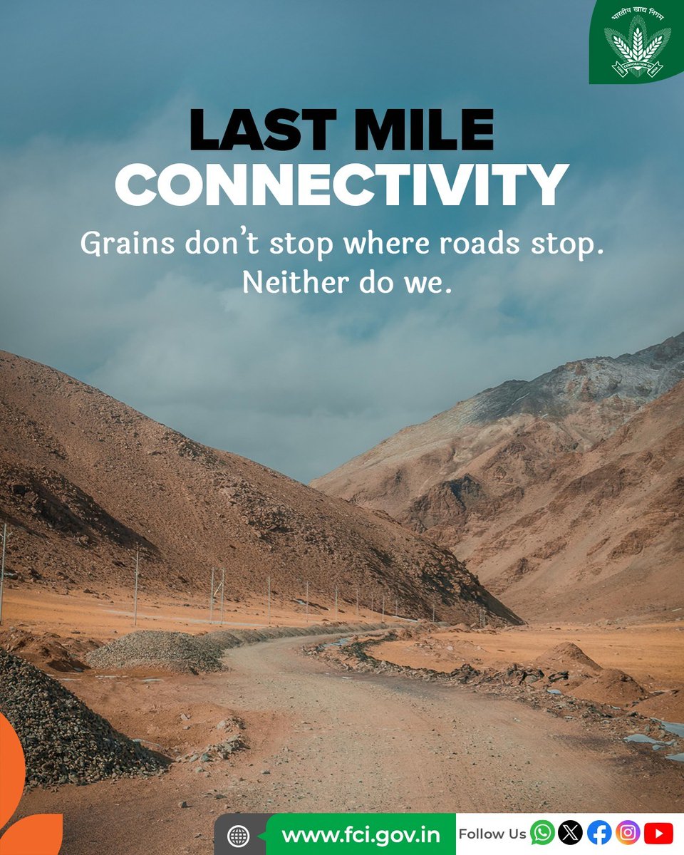 Difficult routes, harsh climates, remote terrains — nothing stops FCI.
We keep the nation's food supply moving, no matter the distance.

#LastMileConnectivity #India #FoodSecurity
