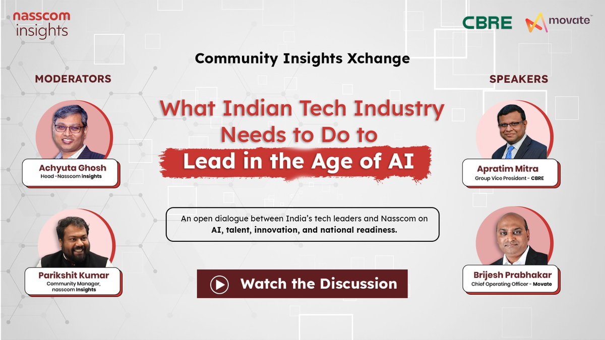 nasscom insights (@nasscomr) on Twitter photo Community Xchange || Virtual Discussion
In the second edition of Community Xchange, moderated by <a href="/achyutaghosh/">Achyuta Ghosh</a> (Research Head, nasscom) and Parikshit kumar (Community Manager, nasscom), we explored “What Indian Tech Industry Needs to Do to Lead in the Age of AI” with:
🎤Brijesh Community Xchange || Virtual Discussion
In the second edition of Community Xchange, moderated by <a href="/achyutaghosh/">Achyuta Ghosh</a> (Research Head, nasscom) and Parikshit kumar (Community Manager, nasscom), we explored “What Indian Tech Industry Needs to Do to Lead in the Age of AI” with:
🎤Brijesh
