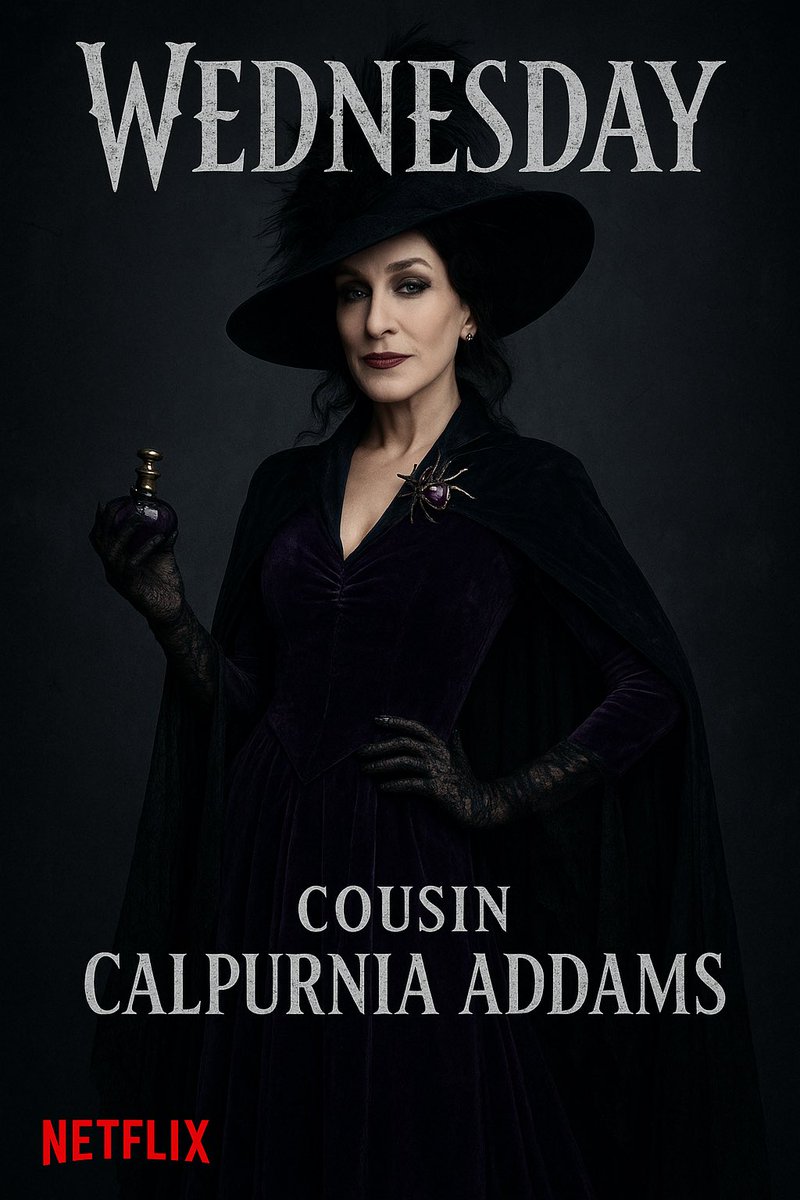 sjp_fan's tweet photo. Fan Cast Sarah Jessica Parker as Cousin Calpurnia Addams #WednesdayS3
@PieldePollo https://t.co/rDMb0Iwyxe