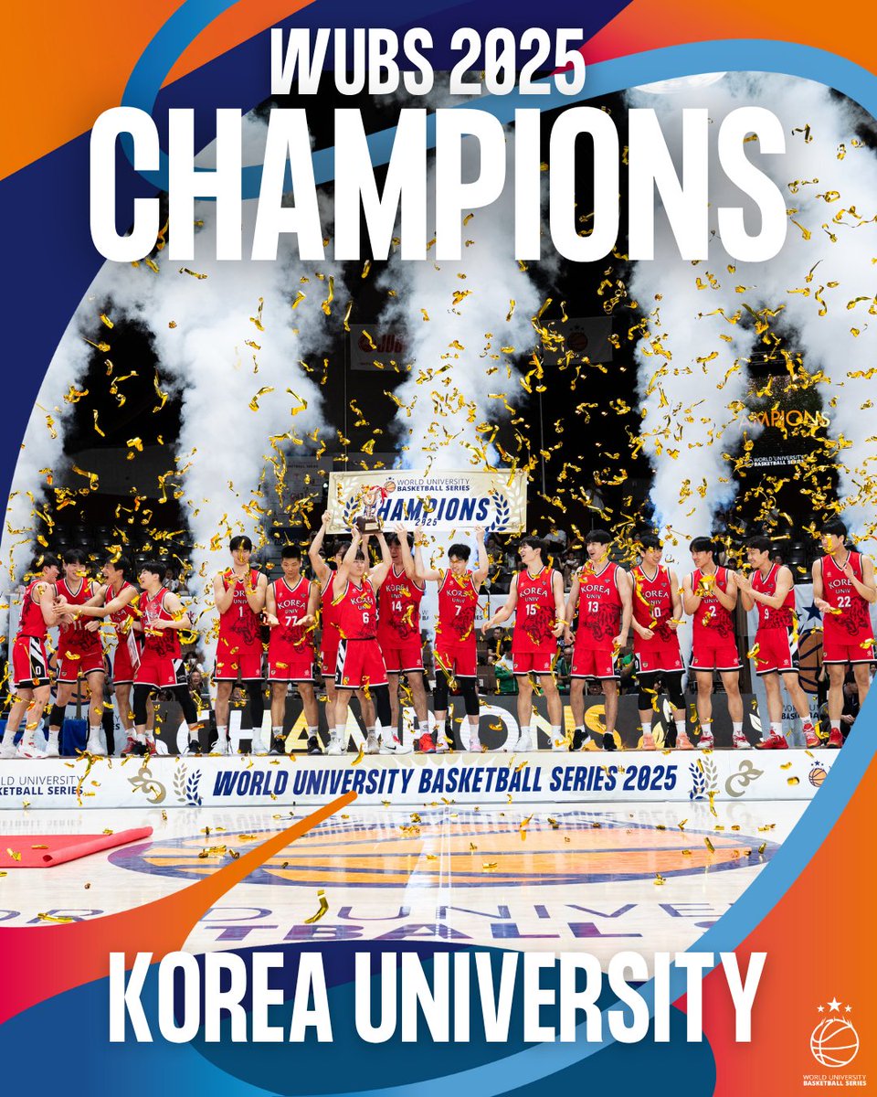 wubs_official's tweet photo. ／
🏆WUBS2025 CHAMPIONS🏆
＼

高麗大学（Korea University）がついに頂点へ🔥
激戦を制し、WUBS2025の王者に輝きました👑

最後まで全力を尽くした全てのチームにリスペクト👏
そして熱い声援を送ってくださったファンの皆さん、ありがとうございました！

Korea University has claimed the ultimate glory🔥
After an intense battle, they are crowned the champions of WUBS2025👑

Respect to all the teams who fought with everything they had👏
And thank you to all the fans for your incredible support!

#WUBS #大学バスケ