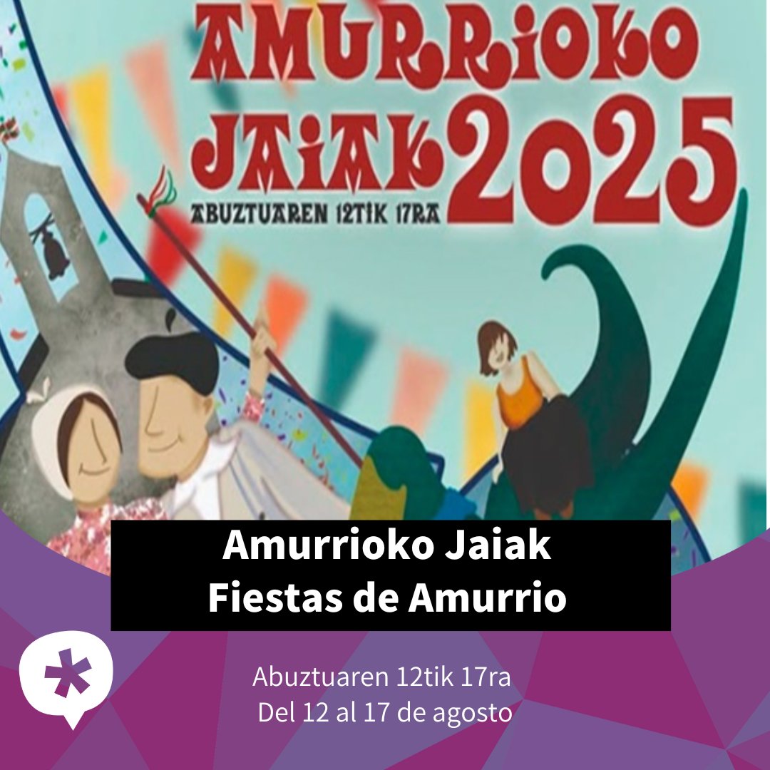 InfoGaztea's tweet image. 🎊2025eko Amurrioko jaiak 📅abuztuaren 12tik 17ra ospatuko dira.
🎉Las fiestas de Amurrio 2025 se celebrarán del 📅12 al 17 de agosto.
Egitaraua / Programa tinyurl.com/jscwaufm 

#DFAlava #fiestas #jaiak #gazteak #jovenes #araba #álava