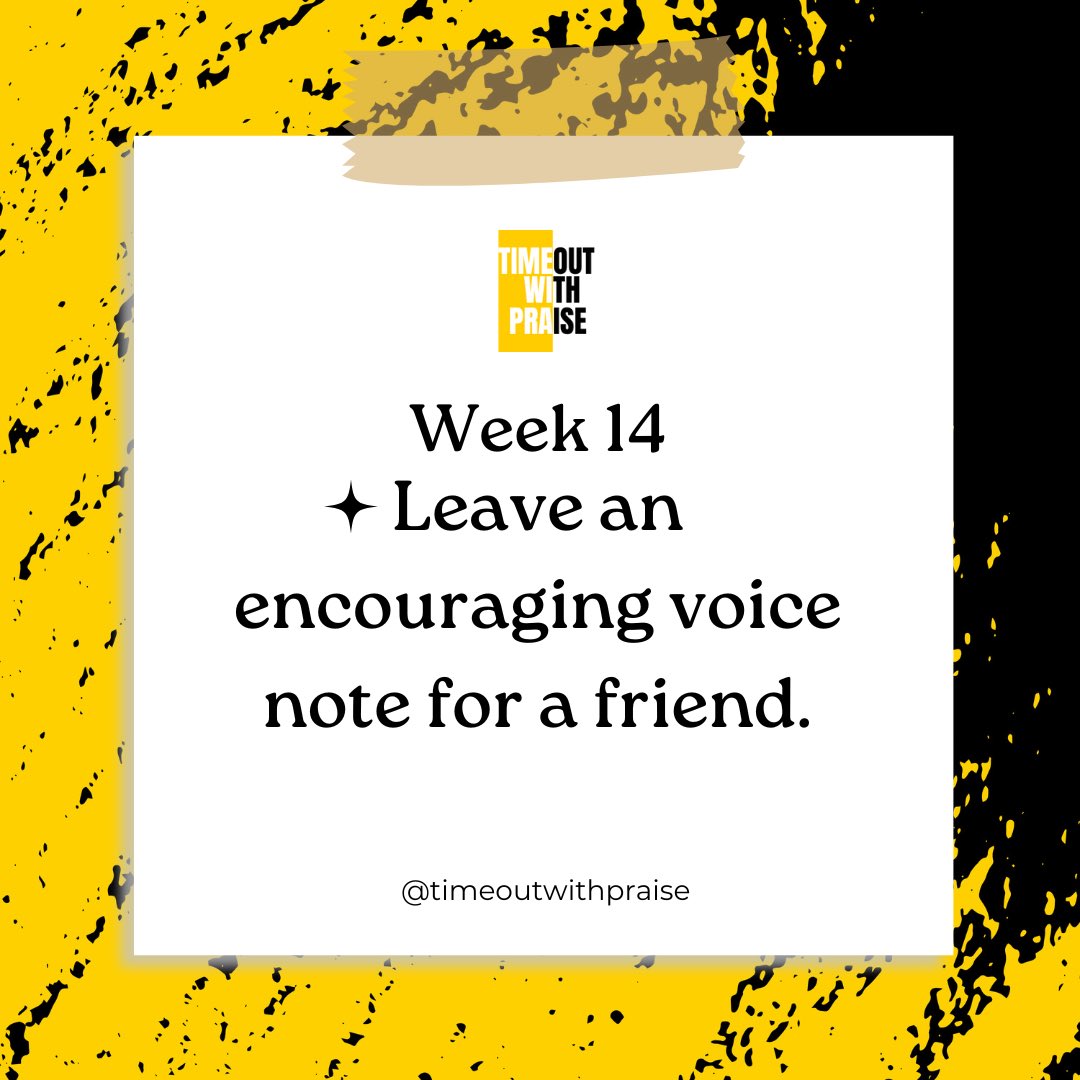 TimeoutwithP's tweet photo. ✨Week 14✨

Your voice can brighten someone’s day.
Take a minute this week to send an encouraging voice note to a friend, let them hear your warmth, your laugh, and your love. 🫶

#friendshipchallenge 
#timeoutwithpraise 
#friendshipgoals 
#encouragement 
#voicenotelove https://t.co/bnCw9TDxS0