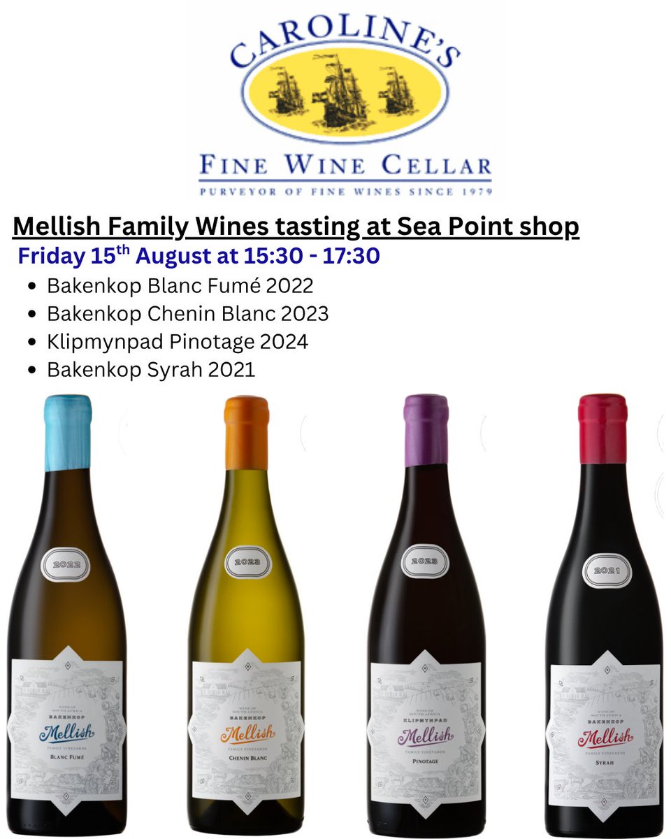 CFWCStrandStr's tweet photo. Join us this Friday for an in-store tasting with Mellish Wines 🍷
Taste, explore, and enjoy a selection of exceptional wines.
📍 Caroline's Fine Wine Cellar, 33 Regent Rd, Sea Point
🕓 15:30 - 17:30
#MellishWines #WineTasting #FridayVibes #WineLovers #InStoreEvent https://t.co/wo9pfZEUkE