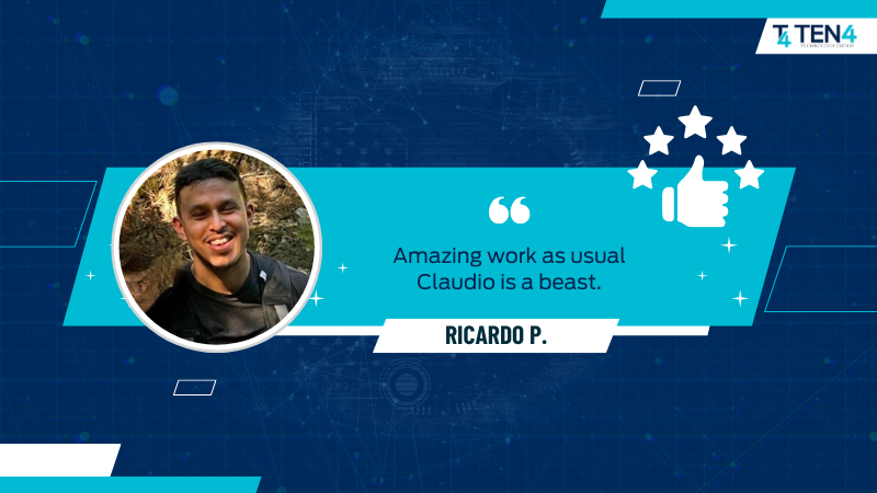 ten4_tech's tweet image. Shoutout to Claudio for consistently delivering beyond expectations! 🚀

 It’s this level of skill, dedication, and drive that makes the Ten4 team unstoppable.

 #TeamTen4 #ClientPraise #ITExcellence #TechSupport