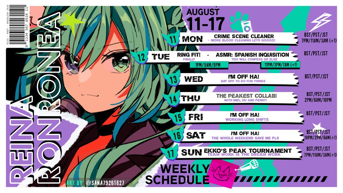 ReinaRonronea's tweet photo. 🗓️SCHEDULE! August 11th - 17th🗓️

It's a PEAK week. 

🐈‍⬛#ReinaRonronea
🎞️#Ronroclips 
🎨#RonroneArt 
🔞#Yabeina 
Maros: https://t.co/I6PM7PUdmh https://t.co/gV39VuysgW
