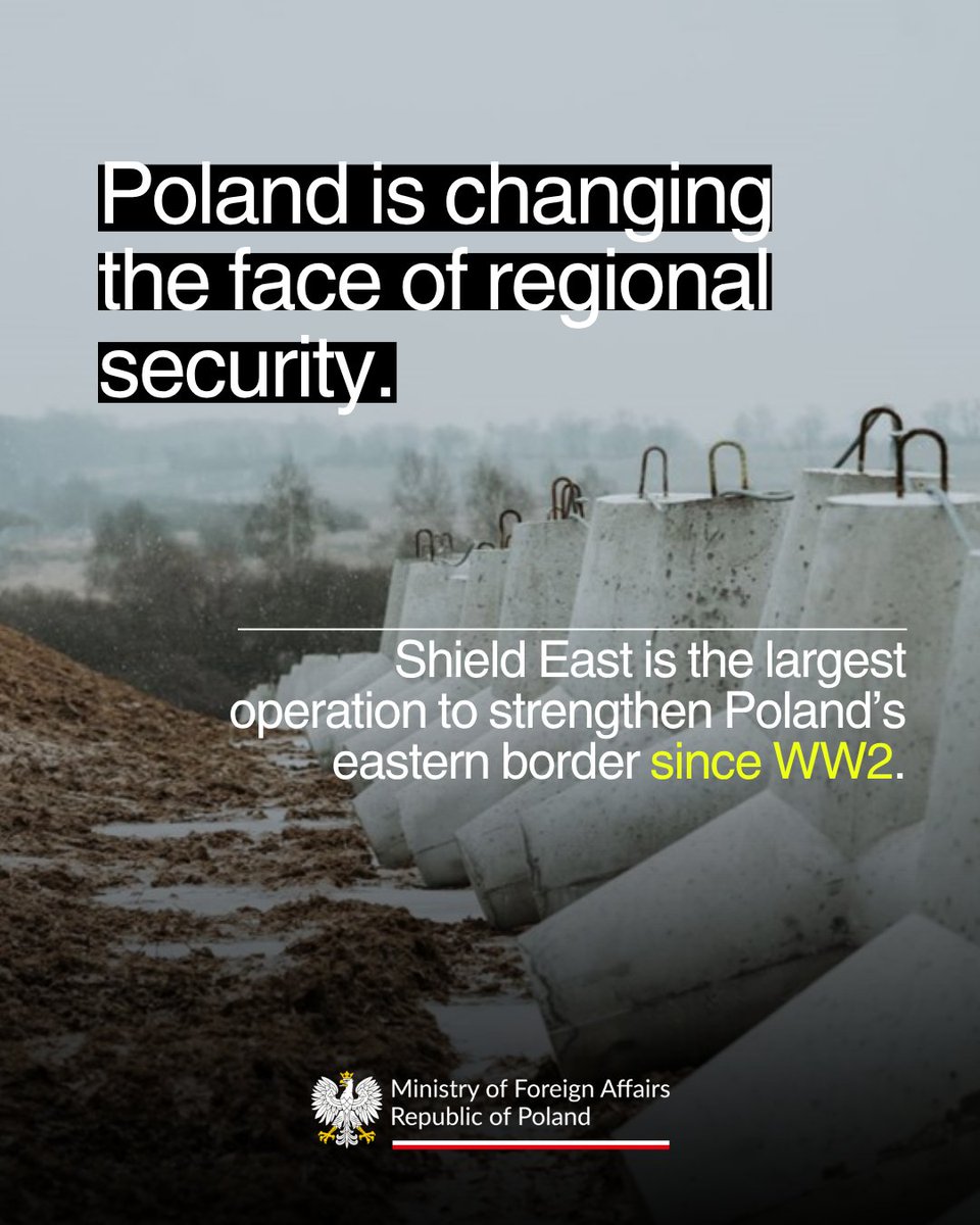 FR 🇫🇷: Bouclier de l'Est est plus que de l'acier et du béton - c'est une déclaration. 
Sécuriser la Pologne, c'est sécuriser l'Europe.

EN 🇬🇧: Shield East is more than steel and concrete — it's a statement. 
Secure Poland is secure Europe.
#ShieldEast