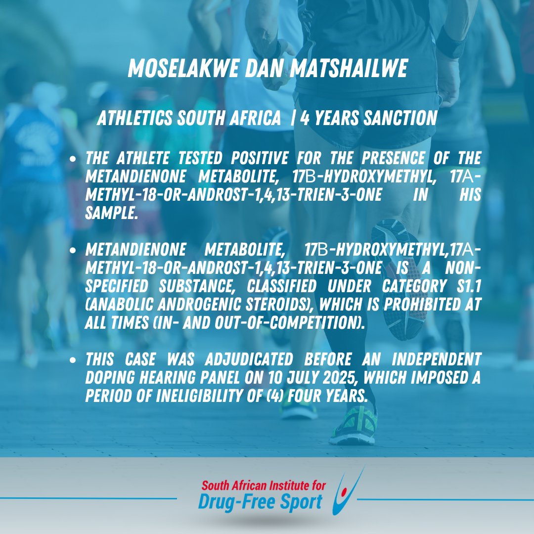 drugfreesportZA's tweet image. Fair play matters! Check out the latest doping cases &amp;amp; sanctions in South African sports for August 2025. Let&apos;s keep our games clean. 

Find the link: drugfreesport.org.za/recent-doping-…

#DopingFree #PlayFair #SouthAfricanSport #DopingCases2025