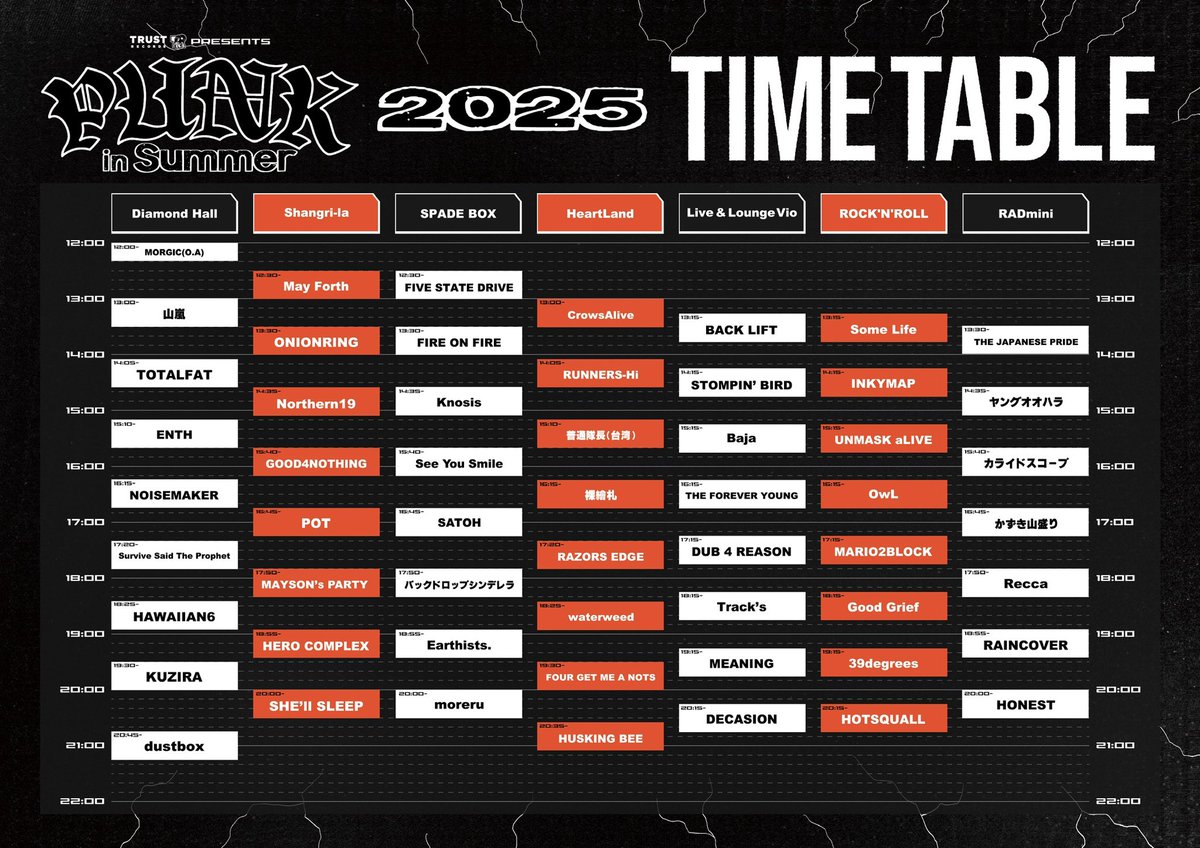 ⚡️ NEW TIME TABLE⚡️

025.08.29 FRI

PUNK IN SUMMER 2025

✅ ✅ ✅

#baja
#punkinsummer2025
#パンサマ
#夏フェス