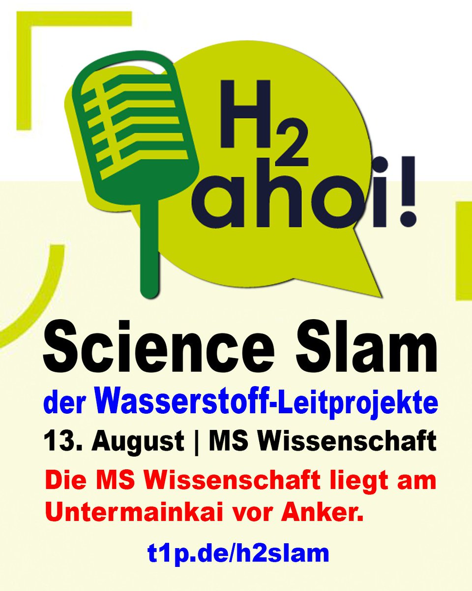 StammUniversum's tweet photo. Bis zum #ScienceSlam am 8. 11. ist ja noch Zeit.
Um das Warten zu verkürzen, gibts diesen Mittwoch einen Slam auf der "MS Wissenschaft", den ich moderiere.
Mi 13.8. um 18.30 Uhr, Untermainkai, Eintritt frei
https://t.co/HmwLN6yhBH
#Fraunhofer
#H2Giga
#H2Mare
#TransHyDE https://t.co/H9kuJ0Gh8o