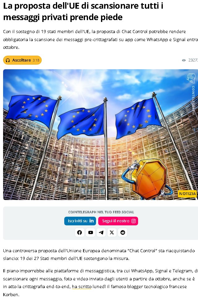 WulfvenV's tweet photo. La proposta “Chat Control” sta guadagnando terreno con il sostegno di 19 Stati membri dell’UE.

⚠️Questo è un controllo in stile comunista.
Ogni messaggio, foto e video sarà monitorato, anche se criptato. È la fine della privacy da parte di una dittatura democratica!🛑🏛️ https://t.co/kdeDY9Rxw0