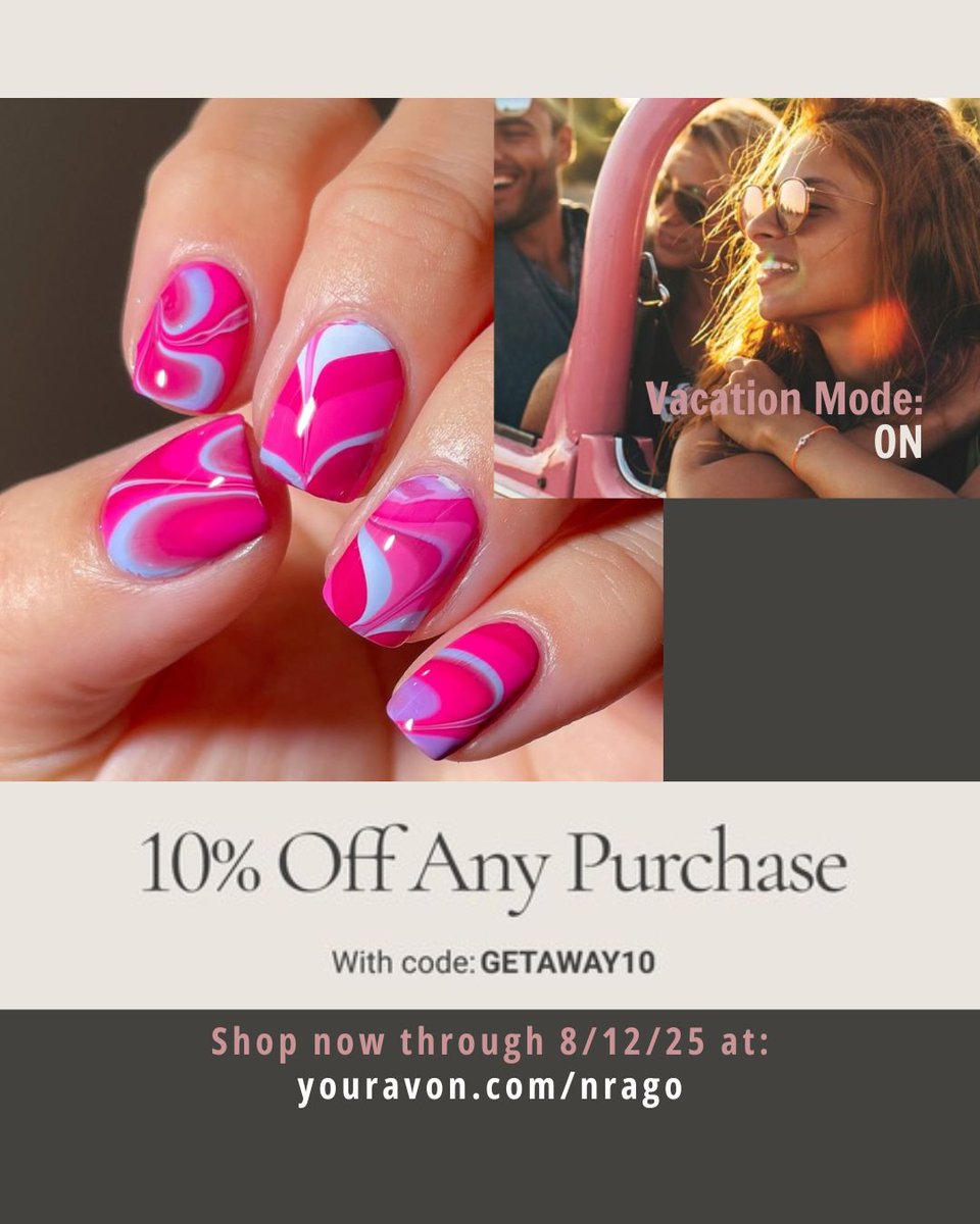 AvonLadyNJ's tweet photo. Fresh week, fresh nails 💅 fmg Glimmer Nail Lacquer = vivid color + nail-strengthening formula for a glossy, chip-free finish. 10% OFF sitewide thru 8/12! 🛒 Stock up now 👉 https://t.co/0Sf7TEAbcW.
#NailCare #BeautyDeals #AvonFinds https://t.co/Qxxfm5hSJK