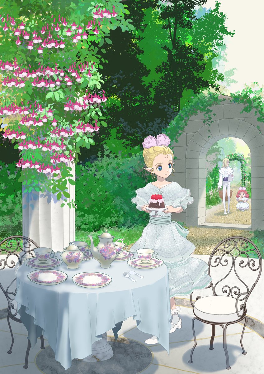 女の子がおしゃれして大きなリボンつけているの　いいよねー
ホクシアの咲き乱れる庭園でティーパーティとかも