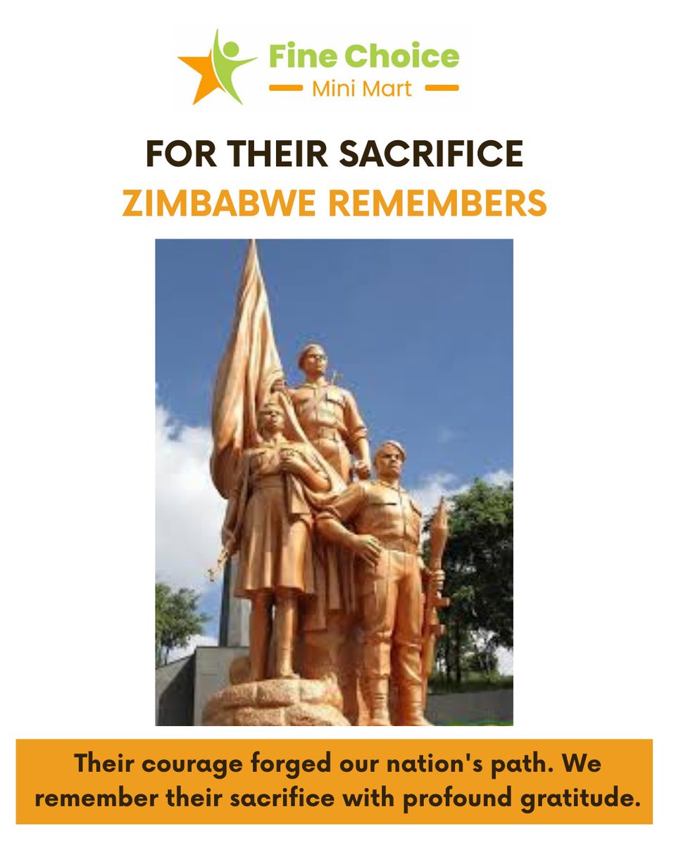 FineChoiceMarts's tweet photo. FOR THEIR SACRIFICE, ZIMBABWE REMEMBERS. 🇿🇼

Their courage forged our nation's path. We remember their sacrifice with profound gratitude. Happy Hero's Day from Fine Choice.

#HeroesDayZW #Zimbabwe #NeverForget #FineChoice #Harare https://t.co/J085atngid