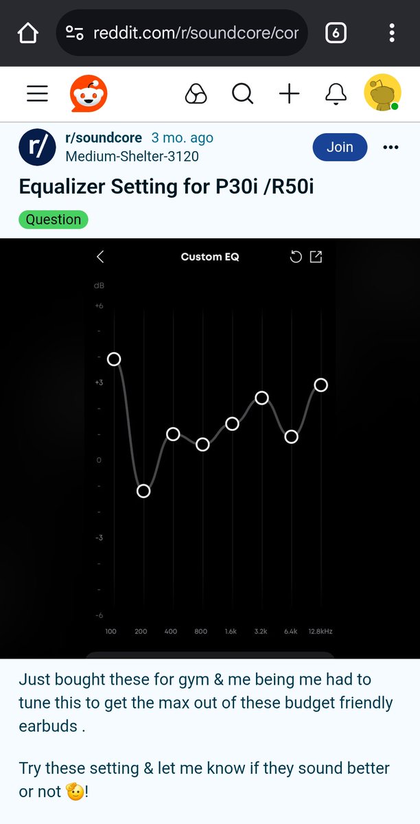 kevans_yator's tweet image. Perfect EQ Custom Settings .

100 Hz: +4.0 dB
200 Hz: –1.5 dB
400 Hz: +1.0 dB
800 Hz: +0.5 dB
1.6 kHz: +1.5 dB
3.2 kHz: +2.5 dB
6.4 kHz: +1.0 dB
12.8 kHz: +3.0 dB