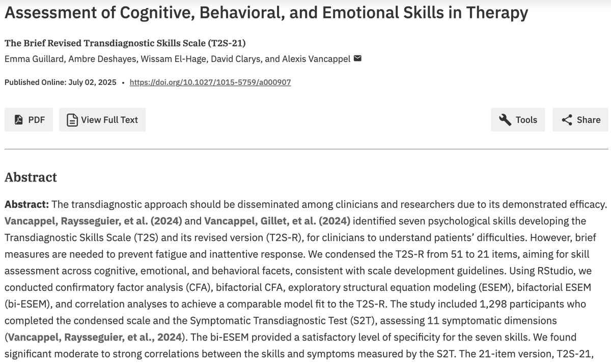 Check out this short version of the T2S – a 21-item scale for assessing cognitive, emotional, and behavioral skills in therapy at econtent.hogrefe.com/doi/10.1027/10…