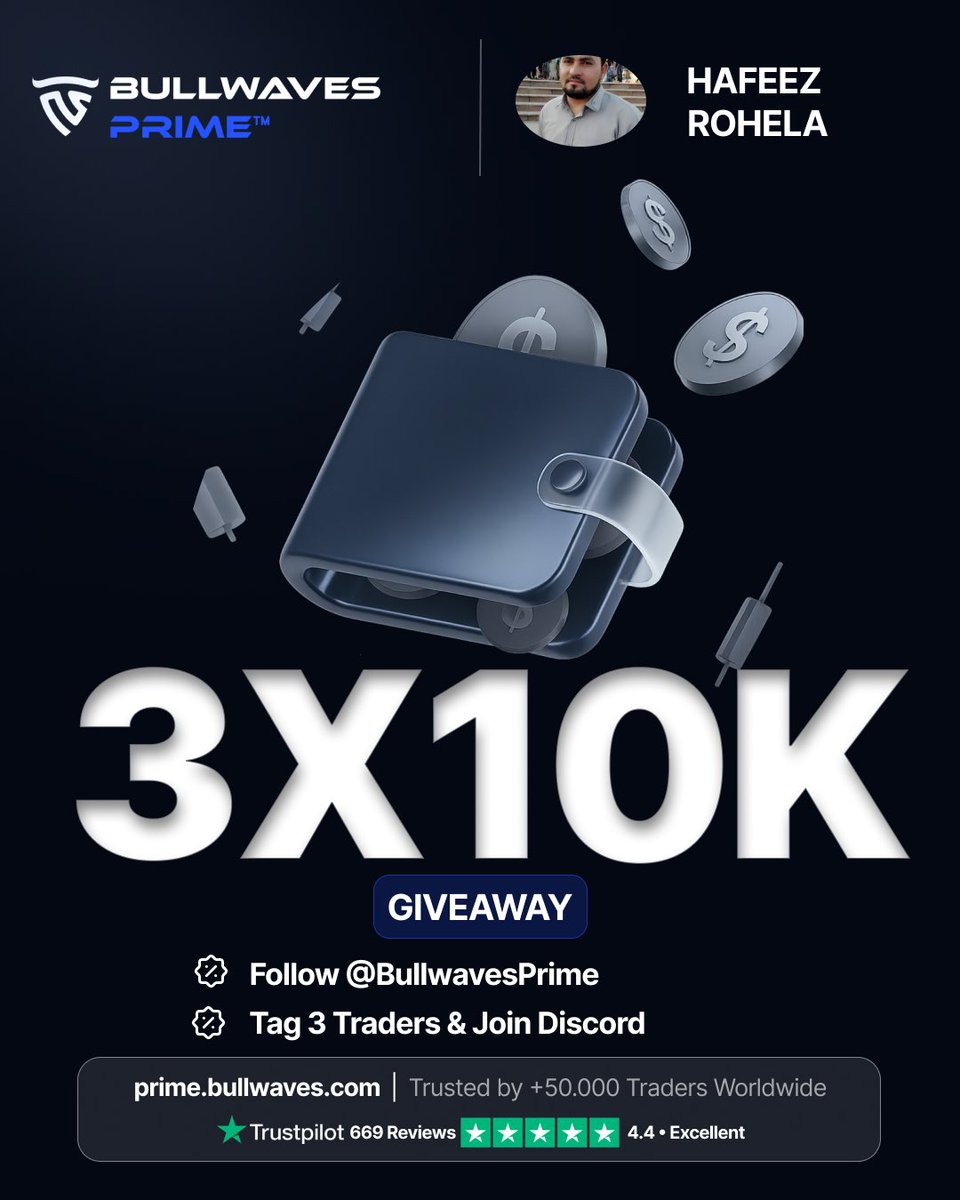 🎁Giveaway 🎁🎁
3×10K challenge acounts by Broker backed propfirm <a href="/BullwavesPrime/">Bullwaves Prime</a>

Rules to Enter:

🔹️Follow <a href="/BullwavesPrime/">Bullwaves Prime</a>
<a href="/fundedchemist/">Hafeez Rohaila</a>

🔹️Join discord &amp; share Screenshot here
discord.gg/6NTuvrwp

🔹️Like , Repost &amp; tag 3 friends

Ends in 72 hrs