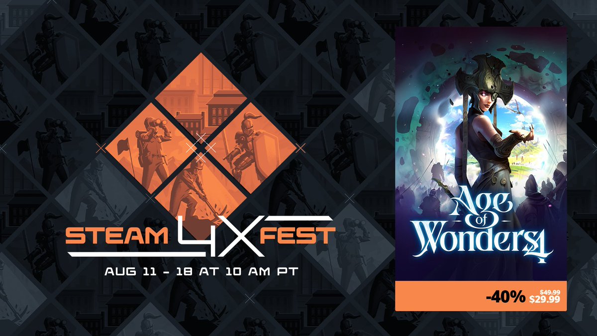 AgeOfWonders4's tweet image. The Steam 4X Fest has started! Age of Wonders 4 is discounted with up to 40% off until August 18. Don't miss out! ⏳

Buy now on Steam: pdxint.at/aow4Steam