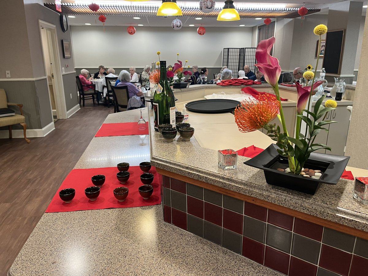 Parker at Stonegate hosted a "Destination Dining" Event! This time around, the destination was Japan &amp; everyone enjoyed a 4 course meal prepared by Chef Oleg and his team. 

Mikkele and the recreation team also provided beautiful, Ikebana-style centerpieces and Japanese decor.