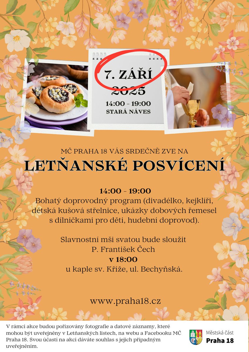 Ani letos v Letňanech nebude chybět Posvícení. Tentokrát ho obohatíme slavnostním vysvědcením křížku V ohybu, který získá nový podstavec a důstojnější místo v zeleni blízko radnice. Těšíme se na vás! 🙌