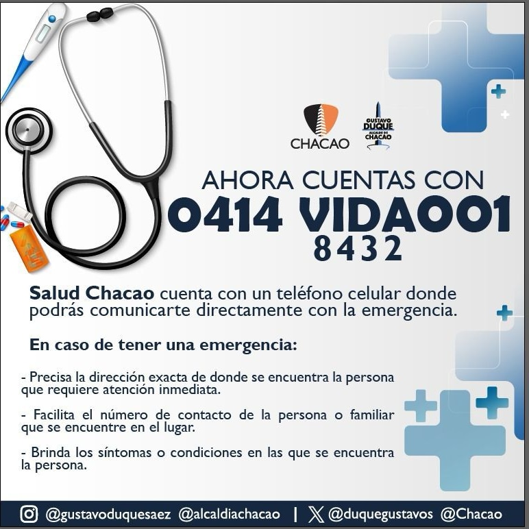 SaludChacao's tweet photo. Vecino, ahora tienes un nuevo número de emergencia para comunicarte:
Llamadas, mensajes de texto y WhatsApp
¡Guárdalo y tenlo siempre a la mano!

0414 843 20 01

¡Tu salud es nuestra prioridad!

@Chacao
@duquegustavoS
@vanebachrich
@luisgimenezf

Seguimos, #TrabajandoXChacao https://t.co/Gg4NsXSXeH