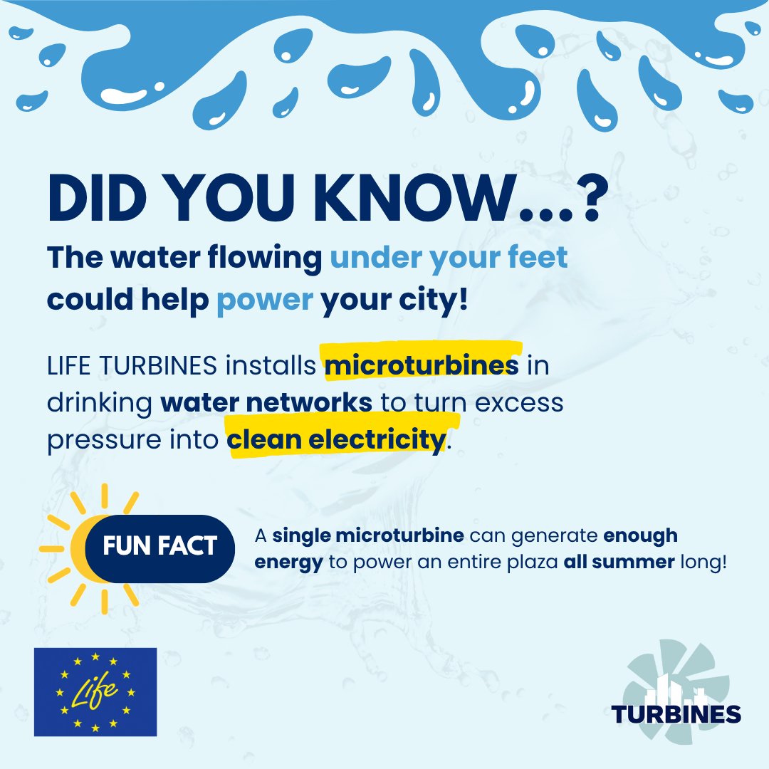 Summer is here, and so is the extra demand for water in cities! 🚰 Water is working overtime to keep us cool.
💧 At LIFE TURBINES, we capture the hidden energy in water distribution systems and turn it into renewable electricity, for a summer powered by innovation!