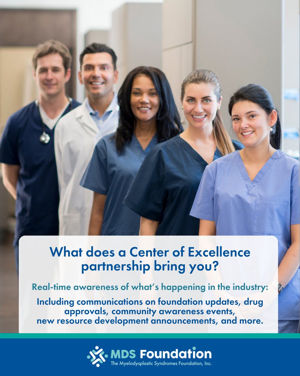 Becoming an MDS Foundation Center of Excellence comes with the benefit of access to real-time updates on industry advancements. From drug approvals and foundation news to new resources and events, you'll stay connected to critical information.

Learn more: bit.ly/417tC3S