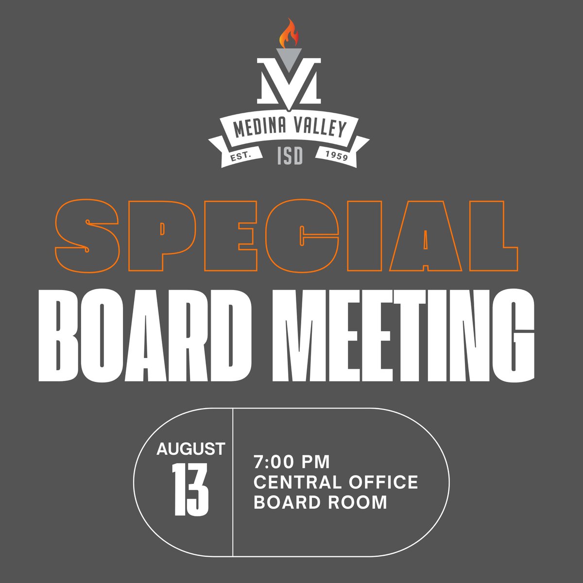MVISD will have a Special Board Meeting on 8/13/25 at 7:00 p.m.
Link to Watch Livestream (MVISD YouTube): mvisd.com/livestream/
Agenda (posted 72 hours before the meeting), past agendas, and minutes can be found here: meetings.boardbook.org/Public/Organiz…