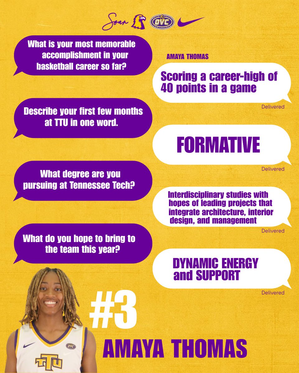 Tennessee Tech Women’s Basketball (@ttuwbb) on Twitter photo Golden Eagle fans, welcome transfer junior Amaya Thomas who is bringing an exciting level of ENERGY and athleticism this season ! 🦅 from Nashville, TN to Cookeville, she’s ready to make her mark on and off the court. #wingsup Golden Eagle fans, welcome transfer junior Amaya Thomas who is bringing an exciting level of ENERGY and athleticism this season ! 🦅 from Nashville, TN to Cookeville, she’s ready to make her mark on and off the court. #wingsup