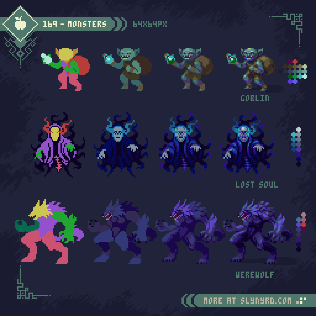 rayslynyrd's tweet photo. An eclectic band of monsters appears! What's your next move?

#pixelart #tutorial https://t.co/MwkJbhpuYo