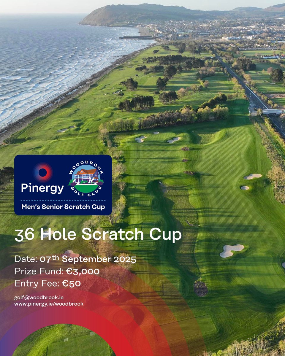 Registration is now open for the Woodbrook Senior Scratch Cup proudly sponsored by Pinergy.
 
Event Details:
 
7th September 2025
36-hole stroke play 
Entry Fee €50pp with lunch and dinner included.

Enter below 👇 
…-pinergyscratchcup2025.golfgenius.com