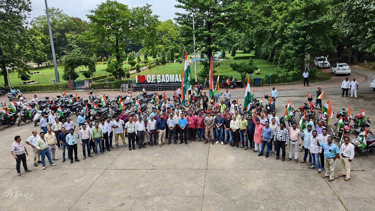 As Part of #HarGharTiranga a mass scooty/bike rally was held on 11th Aug,2025 with enthusiastic participation from Officers, Employees &amp; Representatives of JCM, WC and U &amp; A. The rally was flagged off and led by Shri P K Dash, CGM of the factory.
 <a href="/IndiaMunitions/">Munitions India Limited (MIL)</a> 
<a href="/MinofDefIndia/">Ministry of Defence</a>