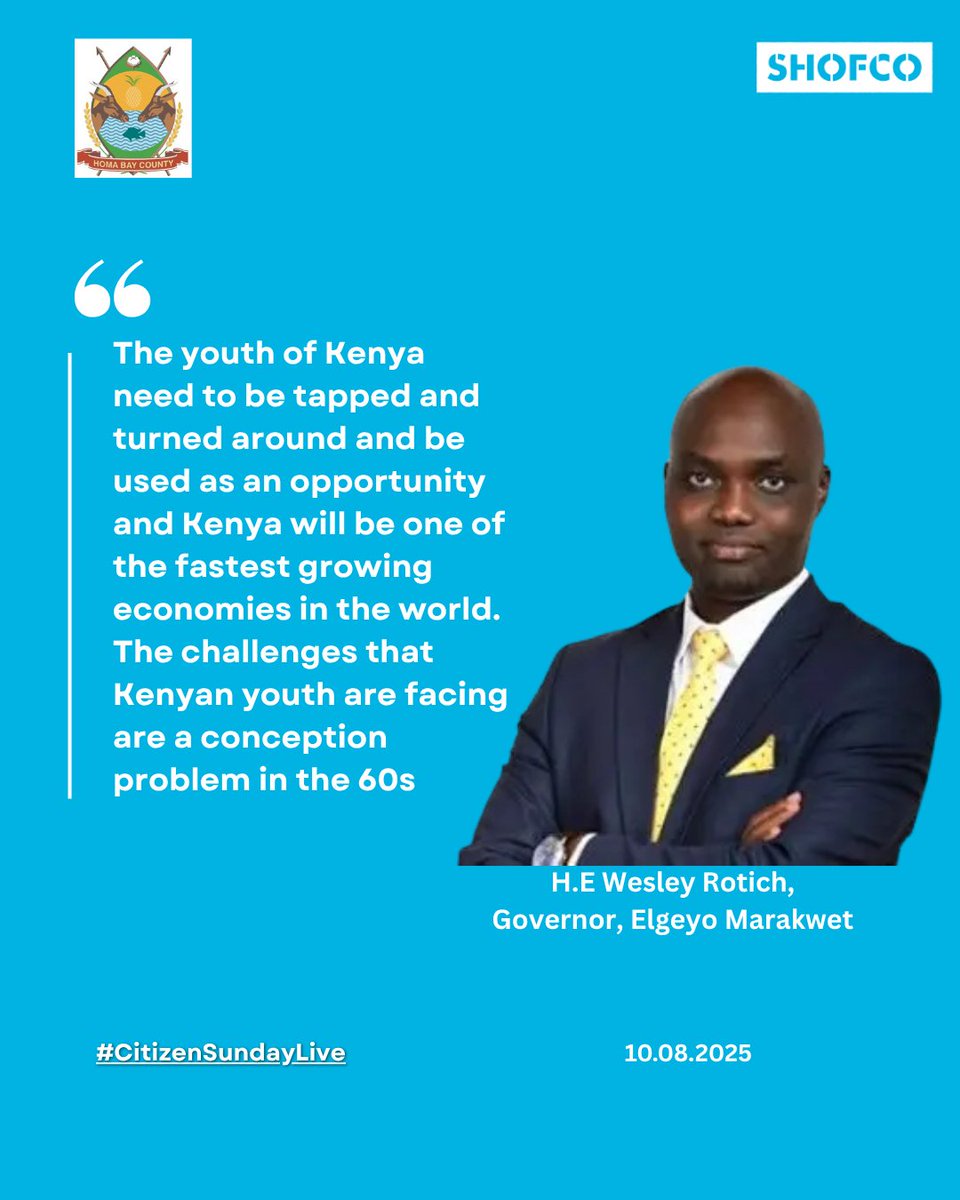 Thank you, Governor Wesley Rotich! Kenya’s youth are one of our greatest assets—let’s work together to unlock and leverage their full potential. #CitizenSundayLive #YoungAfricaWorks #IYD2025