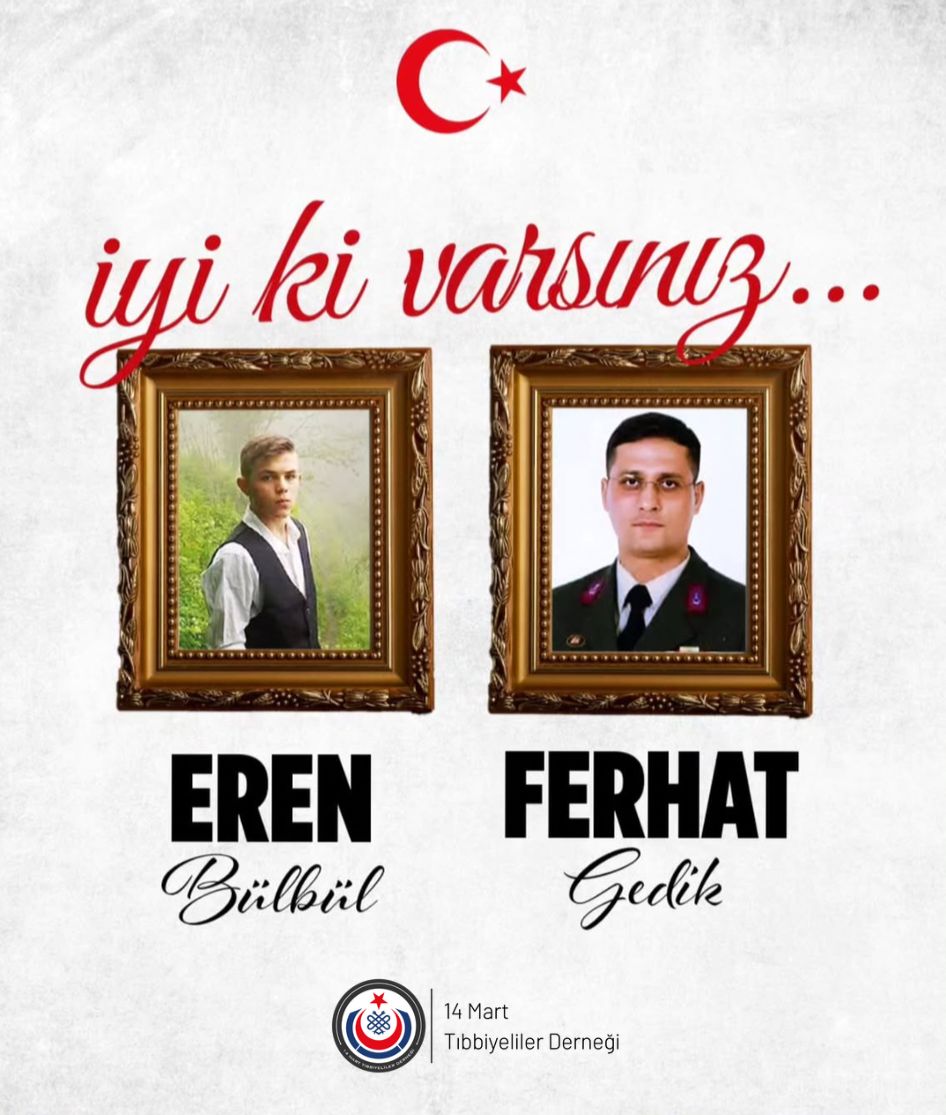 İyi ki varsın Eren
Trabzon Maçka’da, vatan uğruna gözünü kırpmadan şehit düşen Eren Bülbül ile onu korumak için canını feda eden J. Asb. Kd. Bçbş. Ferhat Gedik’i şehadetlerinin 8. yılında rahmet ve minnetle anıyoruz.